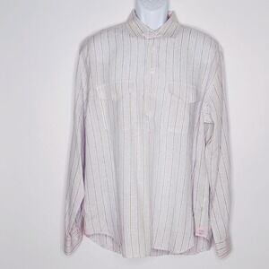 True Measure of a Man 100% Linen Multicolor Stripe Button Down Shirt Sz. L